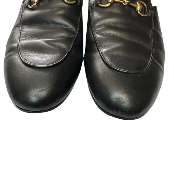 Gucci Women's Princetown Black Leather Mules Gold Horsebit slip on sz 41 / US 11 - Picture 3 of 9